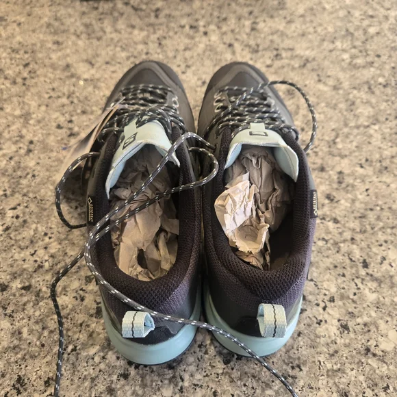 Salomon Women's Gray and Teal Trail Shoes - Picture 2 of 5